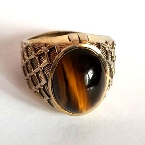 Vintage ESPO ring 18k h.g.e. brown cabochon 8.5 8 1/2 gold tone Joseph Esposito